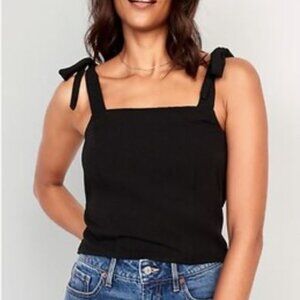 Old Navy Black Fitted Tie-Shoulder Cropped Corset Tank Top Balletcore Size M